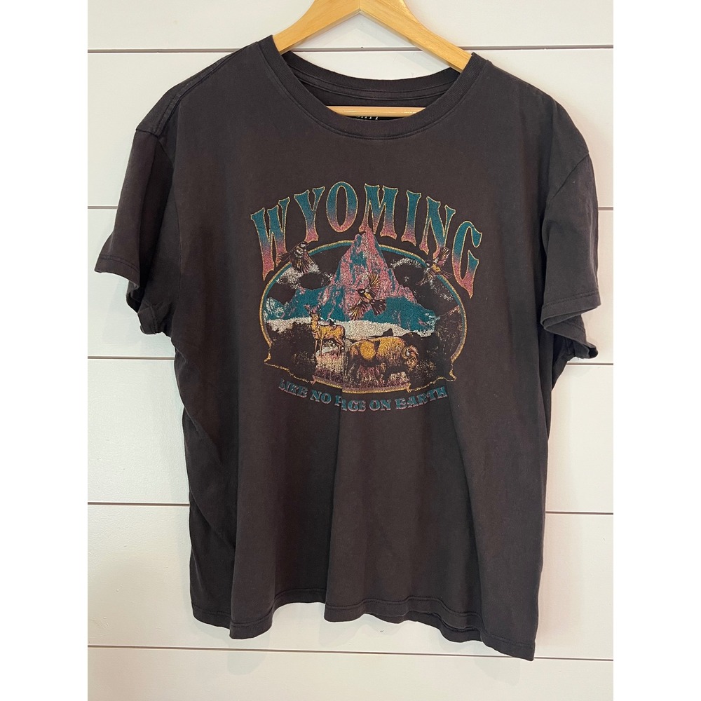 Mighty Fine Wyoming Graphic Tee Womens XXL Black T-Shirt Cotton western